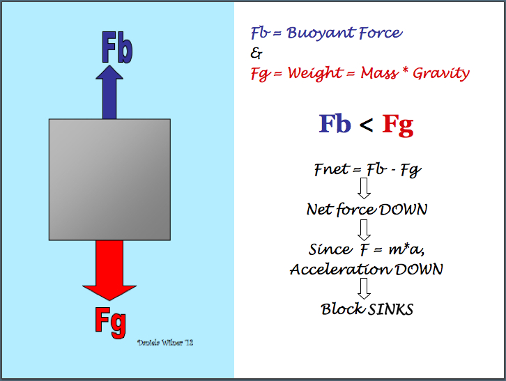 Free Body
                    Diagram of Metal Cube (denser than H20)