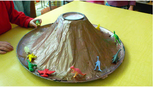 foil volcano with dinos